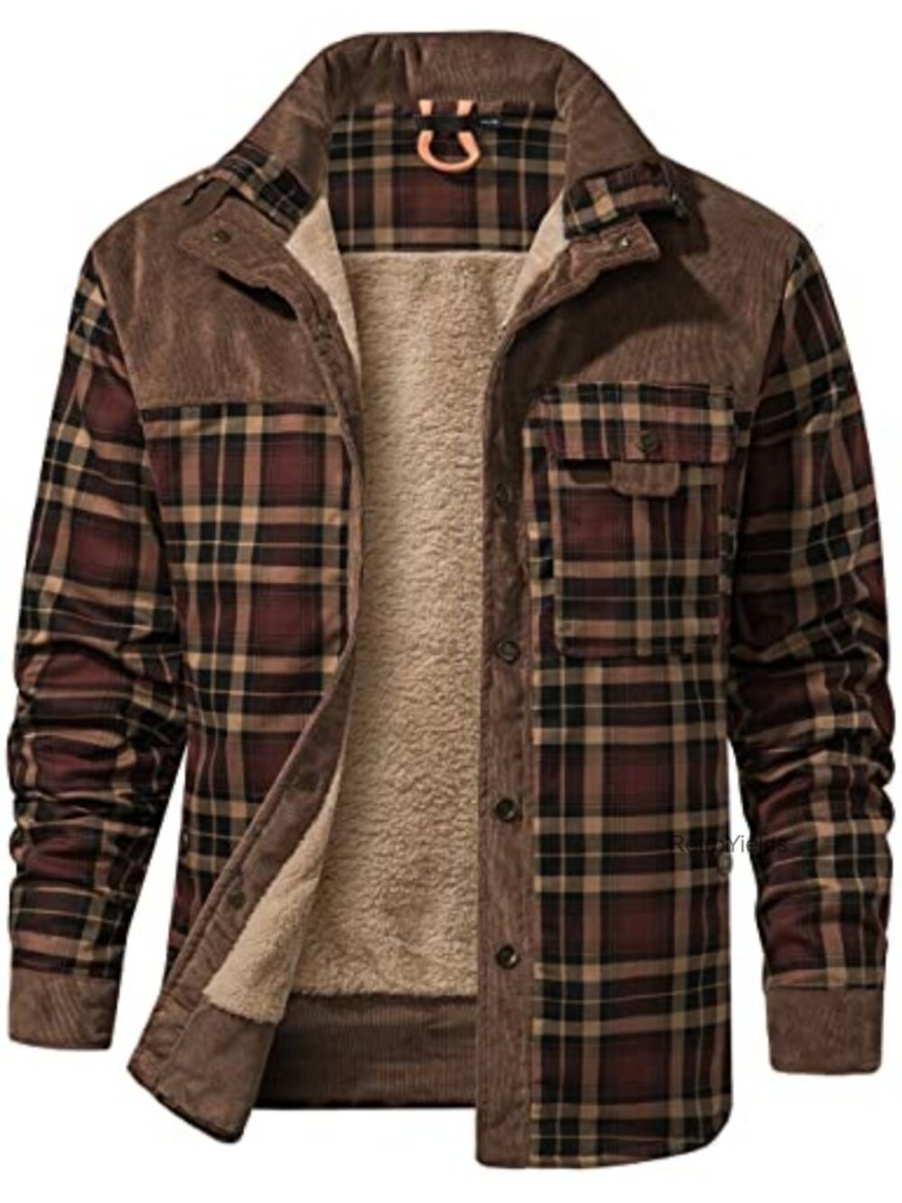 Men's Sherpa Lined Flannel Shirt Jacket Snap Button Warm Winter Coat with